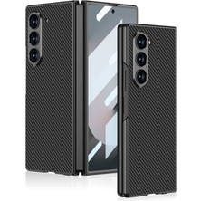 Techno Guru Samsung Galaxy Z Fold 6 Kılıf Karbon Fiber Tasarımlı Titanyum Metal Perkins Kapak