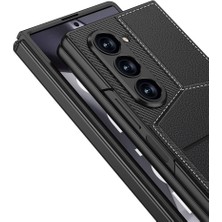 Techno Guru Samsung Galaxy Z Fold 6 Kılıf Karbon Fiber Deri Kartlıklı Polaris Dik Açılan Kartlıklı Kapak