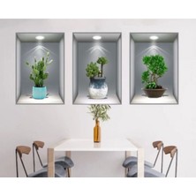 Evefix 3D Çiçek Vazo Duvar Sticker 3 Lü Set Gri Fon