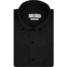 Süvari Bol Kesim Cepli Siyah Düz Flanel Kışlık Erkek Gömlek