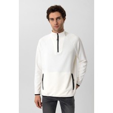 Süvari Fermuarlı Yaka Modal Kumaş Esnek Beyaz Erkek Sweatshirt