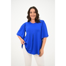 Koza Butik Kadın Büyük Beden Pileli V Yaka Bluz 1847-25