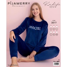 Pijamerry Kadın Kışlık Bisiklet Yaka Kadife Pijama Takımı 3017L - 1 Adet