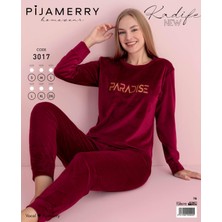 Pijamerry Kadın Kışlık Bisiklet Yaka Kadife Pijama Takımı 3017B - 1 Adet