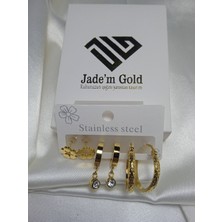 Jade'm Gold Kadın üçlü çelik gold küpe