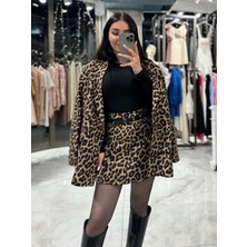 Morni Leopar Desenli Oversize Boyfriend Kesim Blazer