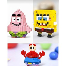 Sünger Bob  Patrick ve Yengeç Adam 3'lü Figür Yapıtaşları Yapboz Puzzle 3D Hediye