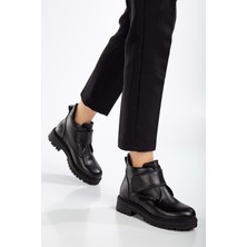 Analin Shoes Kadın  Deri Cırtlı Kolay Giyim Günlük Bot - Siyah
