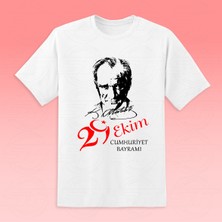 Serfey Dijital 29 Ekim Atatürk Baskılı Pamuklu Cumhuriyet Bayramı Unisex Beyaz T-Shirt