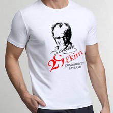 Serfey Dijital 29 Ekim Atatürk Baskılı Pamuklu Cumhuriyet Bayramı Unisex Beyaz T-Shirt