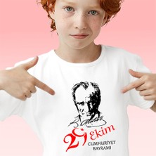 Serfey Dijital 29 Ekim Atatürk Baskılı Pamuklu Cumhuriyet Bayramı Unisex Beyaz T-Shirt