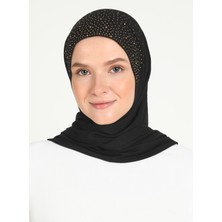 ST014-VİSKON Taşlı Scarfs Hijab 01 Siyah-Gold