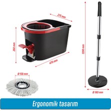 Grimor Life Ultra Güçlü Pedallı Döner Başlıklı Mop Temizlik Seti 16 Litre 1 Adet Yedek Mop Bezi Hediyeli