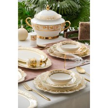 Acar Caroline Bone China Emboss 60 Parça 12 Kişilik Gold Porselen Yemek Takımı