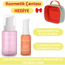 Leke Önleyici, Aydınlatıcı Cilt Bakım Bakım Seti, Arbutin Serum, Nemlendirici, Makyaj Çantası Hediye