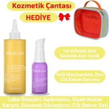 Akne ve Leke Önleyici Cilt Bakım Seti, Niacinamide Serum, Tonik, Makyaj Çantası Hediyeli