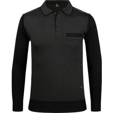 Çizgi Triko Erkek Battal Polo Yaka Triko Kazak Desenli Kol ve Bel Lastikli Çelik Örgü Klasik Kalıp - 5014FB