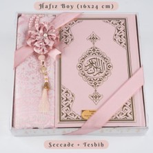 Hayrat Neşriyat Kuran +  Seccade +  Tesbih Hediye Seti (Hafız Boy, Ekonomik Cilt, Desenli Kutu, Pembe)