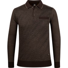 Çizgi Triko Erkek Battal Polo Yaka Triko Kazak Desenli Kol ve Bel Lastikli Çelik Örgü Klasik Kalıp - 5012FB