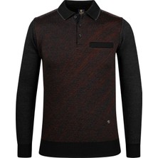 Çizgi Triko Erkek Battal Polo Yaka Triko Kazak Desenli Kol ve Bel Lastikli Çelik Örgü Klasik Kalıp - 5012FB