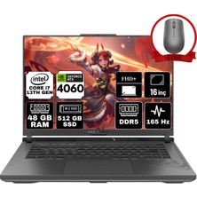 Asus Rog Strix G16 Intel Core I7 13650HX 48GB 512GB SSD RTX4060/8GB 165Hz Freedos 16" Fhd+ Taşınabilir Bilgisayar G614JV-N3159-A21