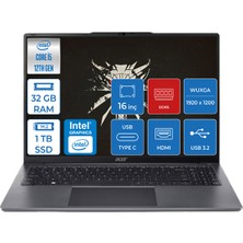 Aspire Lite 16 Intel Core I5-1235U 32GB Ddr5 Ram 1tb SSD 16'' IPS Wuxga Fhd Windows 11 Pro Taşınabilir Bilgisayar AL1651PWP10 + Zettaçanta