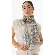 Fenza Scarf Aida Geometrik Desen Saks Mavi Pamuklu Şal