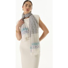 Fenza Scarf Aida Geometrik Desen Saks Mavi Pamuklu Şal