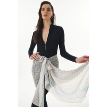 Fenza Scarf Aida Geometrik Desen Saks Mavi Pamuklu Şal