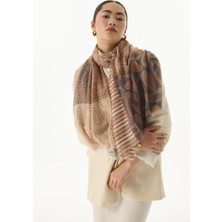 Fenza Scarf Adalie Geometrik Çiçek Desen Petrol Pamuklu Şal
