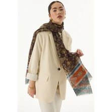 Fenza Scarf Amaya Etnik Desen Krem-Pudra Pamuklu Şal