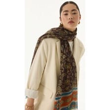 Fenza Scarf Amaya Etnik Desen Krem-Pudra Pamuklu Şal