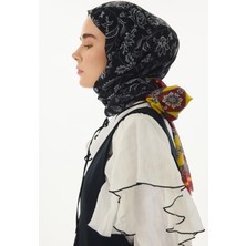 Fenza Scarf Amaya Etnik Desen Siyah-Sarı Pamuklu Şal