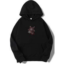 BRZ Collection Siyah Oversize Taşlı Yıldızlı Hoodie Uzun Kol Özel Tasarım