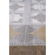 Karmen Halı Trend TR008A Gri Halı Gold Detaylı Klasik Geometrik Desenli Akrilik Yumuşak Salon Halısı