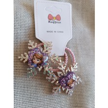 Efna Store Simli Kar Tanesi Üzeri Disney Prenses Baskılı Kalp Figürlü Çiftli Çocuk Lastik Toka
