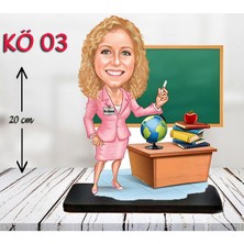 Özcan Tasarım Kişiye Özel Ahşap Biblo - Kadın Öğretmen Karikatür Biblo - Öğretmen Biblo 3