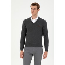 U.S. Polo Assn. Erkek Slim Fit V Yaka Antrasit Melanj Kazak 50297063-VR081