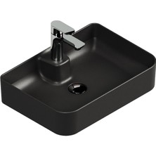 Aqua Bagno Mestola  Tezgah Üstü Lavabo Batarya Delikli, 50X35 cm. ,mat Siyah