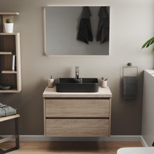 Aqua Bagno Mestola  Tezgah Üstü Lavabo Batarya Delikli, 50X35 cm. ,mat Siyah
