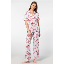 Türen Kadın Desenli Kısa Kol Dokuma Pijama Takımı