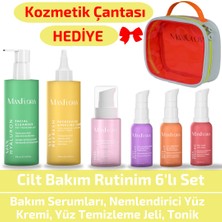 Cilt Bakım Rutini 6’lı Set, Yüz Temizleme Jeli, Glikolik Asit Tonik, Arbutin C Vitamini, Niacinamide, Aha Bha Kırmızı Peling Cilt Bakım Serumları, Nemlendirici Yüz Kremi, Makyaj Çantası Hediyeli