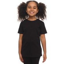 Siyah Basic Unisex Çocuk Sıfır Yaka Kısa Kollu Tişört