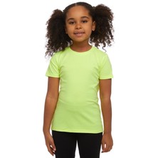 Neon Sarı Basic Unisex Çocuk Sıfır Yaka Kısa Kollu Tişört