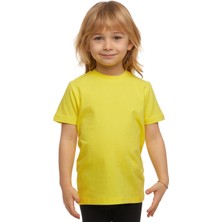 Fosforlu Sarı Basic Unisex Çocuk Sıfır Yaka Kısa Kollu Tişört
