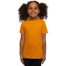 Kadmium Sarı Basic Unisex Çocuk Sıfır Yaka Kısa Kollu Tişört