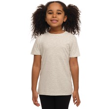 Açık Bej Melanj Basic Unisex Çocuk Sıfır Yaka Kısa Kollu Tişört