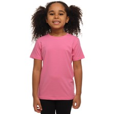 Şeker pembe Basic Unisex Çocuk Sıfır Yaka Kısa Kollu Tişört