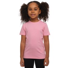 Pembe Basic Unisex Çocuk Sıfır Yaka Kısa Kollu Tişört