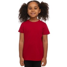 Kırmızı Basic Unisex Çocuk Sıfır Yaka Kısa Kollu Tişört